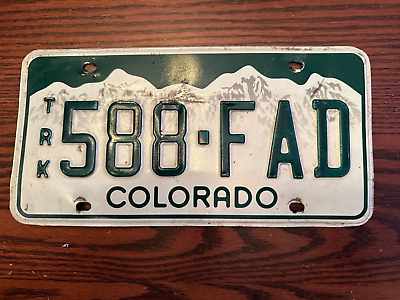 #ad 2000#x27;s Colorado Truck License Plate 588 FAD Rocky Mountain CO USA Authentic