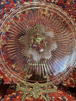 #ad clear footed vintage cake plate With Center Flower