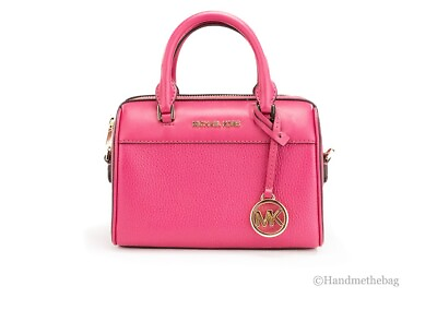 #ad Michael Kors Travel XS Carmine Pink Leather Duffle Crossbody Handbag Purse