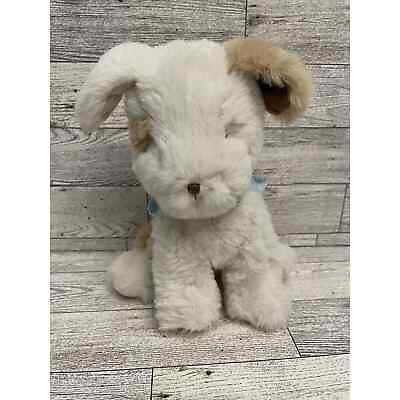 #ad Bunnies By The Bay Puppy Dog White Tan Soft Plush Embroidered Eyes Blue Bandanna