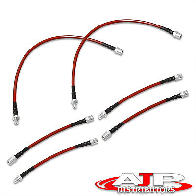 #ad Red 6PC FR Racing Stainless Steel Brake Line Kit Cables Set For BMW E36 E34 E32