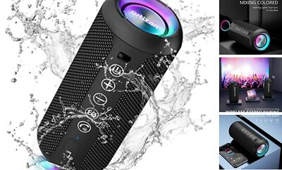 #ad Waterproof Bluetooth Speaker 24W Stereo RGB Lights 30H Playtime