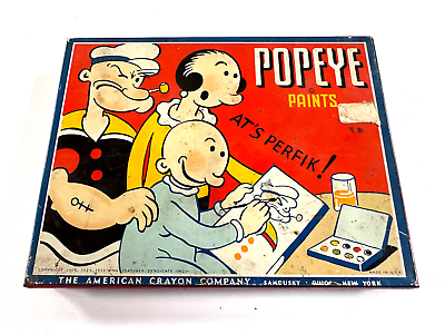 #ad 1933 Popeye the sailor man Paints Paint Set tin COMPLETE toy