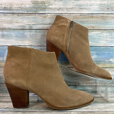 #ad J Crew Ankle Boots Womens 10M Taupe Suede Zip Up Bootie Stacked Block Heel