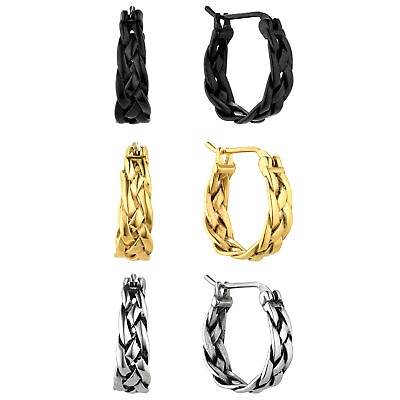 #ad Stainless Steel Braided Small Hoop Huggie Earrings Thick Chunky For Men Women $14.99