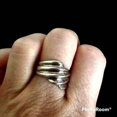 #ad Size 7 Womens Sterling Silver Minimalist Wide Ribbed Band Ring