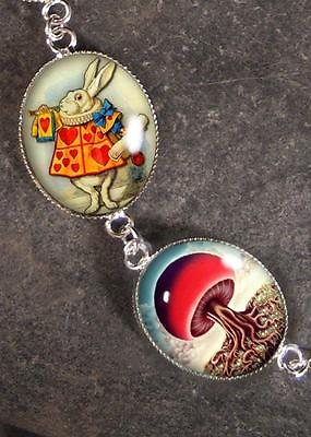 #ad Handmade Silver Alice in Wonderland Dream White Rabbit Fantasy Charm Bracelet