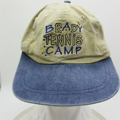 #ad VINTAGE Brady Tennis Camp Adult Hat Cap Khaki Blue SOCAL Dad Strap Back