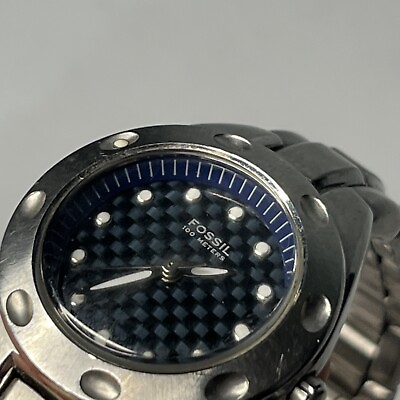 #ad Men Fossil Blue Watch Am3305 Silver Steel Case Gold Acc Bracelet Steel Band 100m