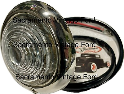 #ad 1942 1947 Ford Parking Light Assembly Polished Stainless Bezel amp; Glass Lens