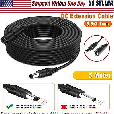#ad 5meter DC Power Extension Cable 5.5mm x 2.1mm Male Female Cord 18AWG 12V 24V 10A $5.50