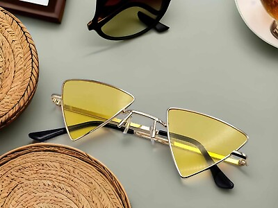 #ad Yellow Retro Triangle Cat Eye Sunglasses Cateye Vintage Sunglasses Steampunk $17.00