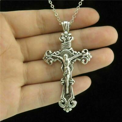 #ad Tibet Silver Christian Jesus Christ Cross Catholic Crucifix Necklace Amulet