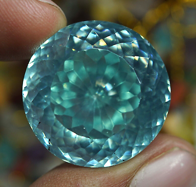 #ad 118 Ct Certified Natural Water Blue Zircon Cambodian Round Cut Loose Gemstone