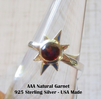 #ad Garnet Sterling Silver Ring Celestial North Star Ring Size 6 Gemstone Ring