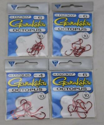 #ad 4 Packs of 10 Each Gamakatsu Octopus Fishing Hooks 3 No. 6 amp; 1 No. 4 NIP