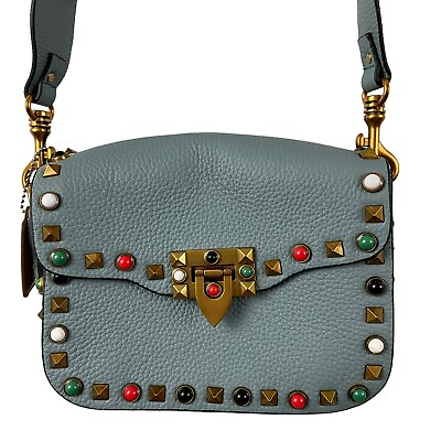 #ad Rockstar Studded Blue Handbag Crossbody Straps Removable Beads Studs NEW