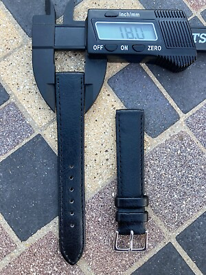 #ad Black Genuine Leather Watch Strap
