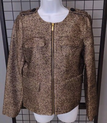 #ad Michael Kors Tweed Jacket Woman#x27;s Size 4 Silk Blend Gold And Black Metallic Coat