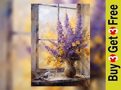 #ad Purple Floral Oil Still Life Traditional Art Print 5quot;x7quot; on Matte Paper