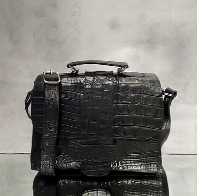 #ad 100% Yacaré Caiman Skin leather Women Luxury Handbag Shoulder Bag Black