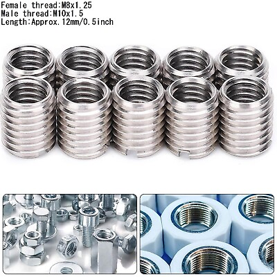 #ad 10pcs Stainless Threaded Nuts Inner M8X1.25 Outer M10X1.5Length 12MM