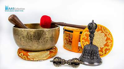 #ad 300 years old Pure Handmade Antique 7.5quot; Singing bowl With Bell and Dorje $315.00