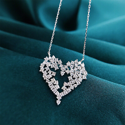 #ad Romantic Women Heart 925 Silver Filled Necklace Pendant Cubic Zircon Jewelry