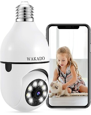 #ad WAKADO Wireless Light Bulb Security Camera 1080P 360 Degree Pan Tilt Wireless.