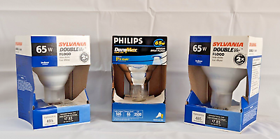 #ad Lot of 3 65W Indoor Flood Bulbs 2 Sylvania Double Life 1 Philips DuraMax $28.00