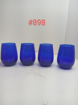 #ad Set Of 4 Vintage Libbey Cobalt Blue Stemless Wine Glasses 4 5 8quot; tall
