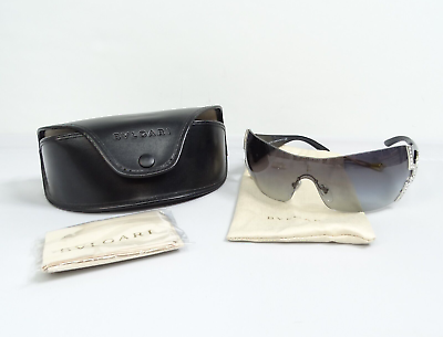 #ad Bvlgari Shield Sunglasses #651B 948 8G Gray Mirrored Lens Crystals Black $174.95