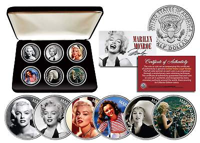 #ad MARILYN MONROE GLAMOROUS PORTRAITS Colorized JFK Half Dollar 6 Coin Set w Box