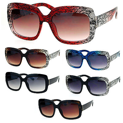 #ad SA106 Lace Print Rectangular Thick Plastic Butterfly Sunglasses
