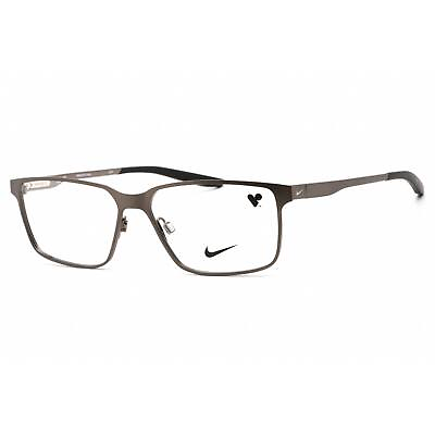 #ad Nike Men#x27;s Eyeglasses Full Rim Clear Lens Silver Rectangular Frame 8048 071