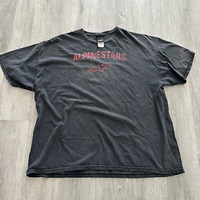 #ad VTG Alpine Stars Logo T Shirt Adult XXL Black Sided Print Y2K Skater Faded