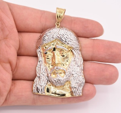 #ad 2 3 4quot; Huge Mens Diamond Cut Jesus Head Charm Pendant Real 10K Yellow White Gold