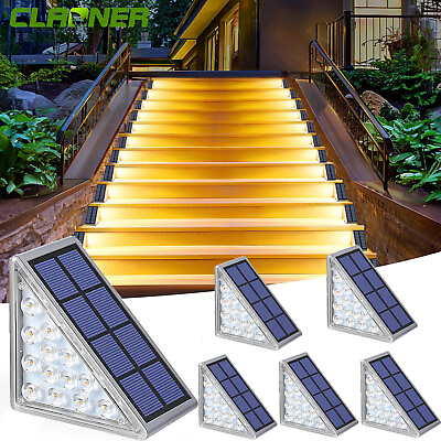 #ad Solar Stair Lights Outdoor LED Step Deck Lights IP67 Auto On Off Patio Yard Warm