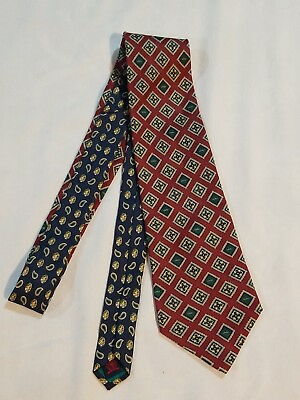 #ad Tommy Hilfiger Tie • Red amp; Blue w Green Squares 100% Italian Silk Made In USA