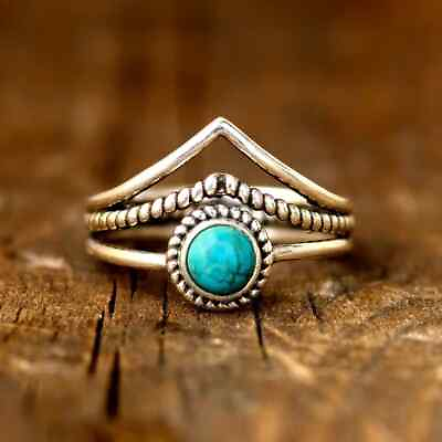 #ad Designer Turquoise Ring Handmade Solid 925 Sterling Silver Ring For Her All Size