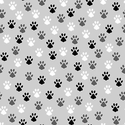 #ad Fabric Dogs Cats Animal Paws White Gray Black Fabriquilt Cotton 1 4 yard 31371