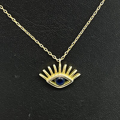 #ad Evil Eye Protection Pendant Chain Necklace Gold Tone Adjustable Spring Ring