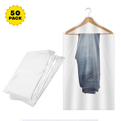 #ad 50PCS Plastic Dry Cleaner Bags Suit Cover Clear Garment Bags for Hanging Clothes
