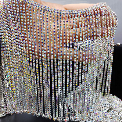 #ad NEW Rhinestone Crystal Tassel Chain Trim Glitter Beaded Fringe Sewing Craft 10CM