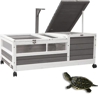 #ad PetsCosset Tortoise Habitat Reptile Cage On Wheels With Removable Bottom，Grey $109.99