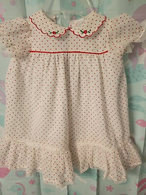 #ad Vintage Infant Nannette Lace Dress Size 6 9 Months Made in USA Red Dots