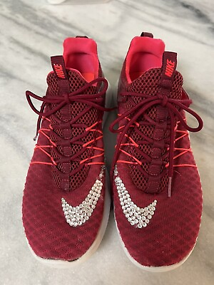 #ad Womens Nike Red Tanjun Shoe Swarovski Crystal Rhinestones Size 7.5 * Nice EUC