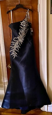 #ad Terani Couture 231P0176 Navy Evening Dress BRAND NEW WITH TAG **LOWEST PRICE***