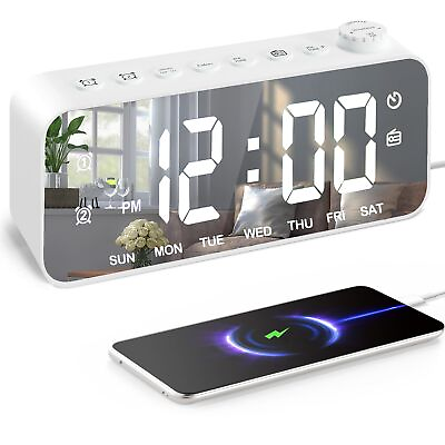 #ad Colorful Digital Alarm Clock Radio Small Clock Radio with Mirror Surface Dual...