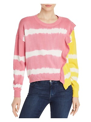 #ad PARKER Womens Pink Ruffled Color Block Long Sleeve Scoop Neck Top S